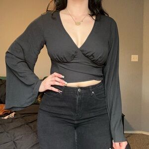 SHEIN Elegant Black V-Neck Blouse